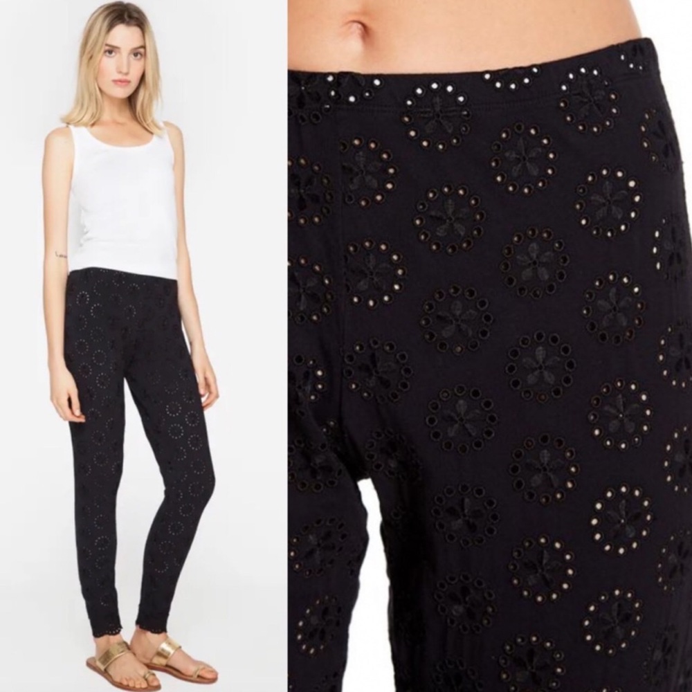 Johnny Was Stretch Cotton Eyelet "Ayla" Ankle Pants Black - Large